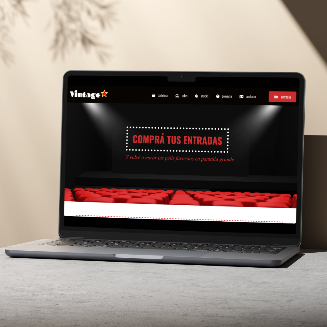 Mockup con la home page del sitio web de Vintage Cinemas
